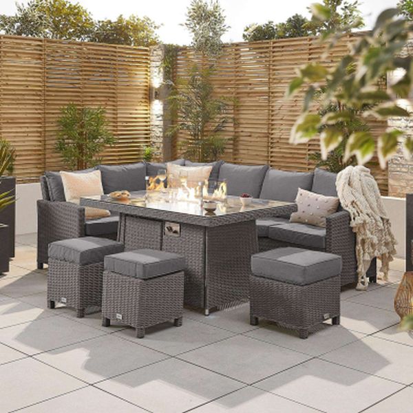 Ciara 6-8-Seater Left Hand Corner Dining Set with Firepit - Slate Grey